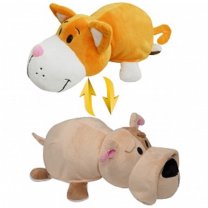 Плюшевая игрушка Вывернушка 2 в 1, Оранжевый кот-Бульдог, 35 х 15 х 17 см. (1toy, Т10926)